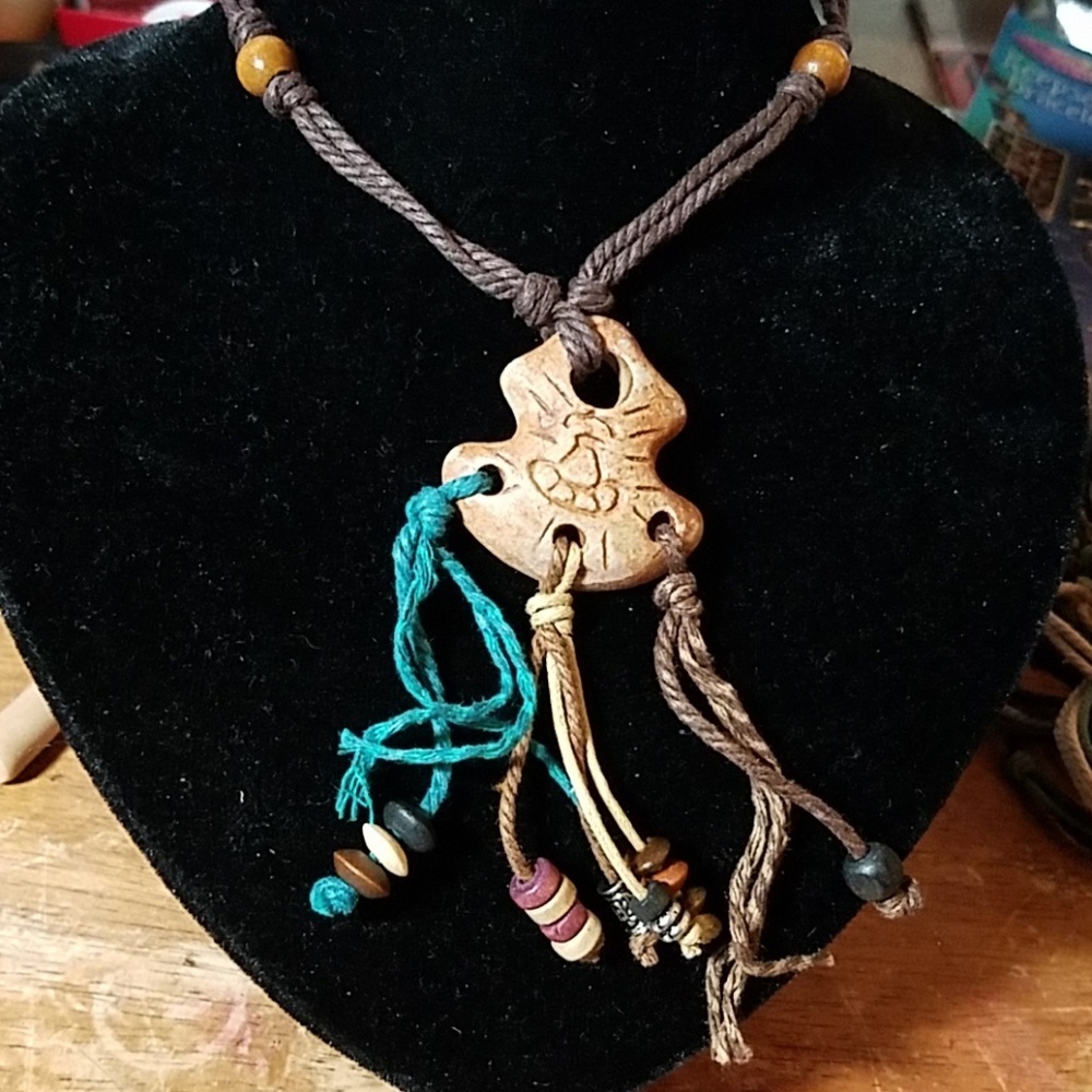 Nature Stones, Beads, & Twine Necklace 26"